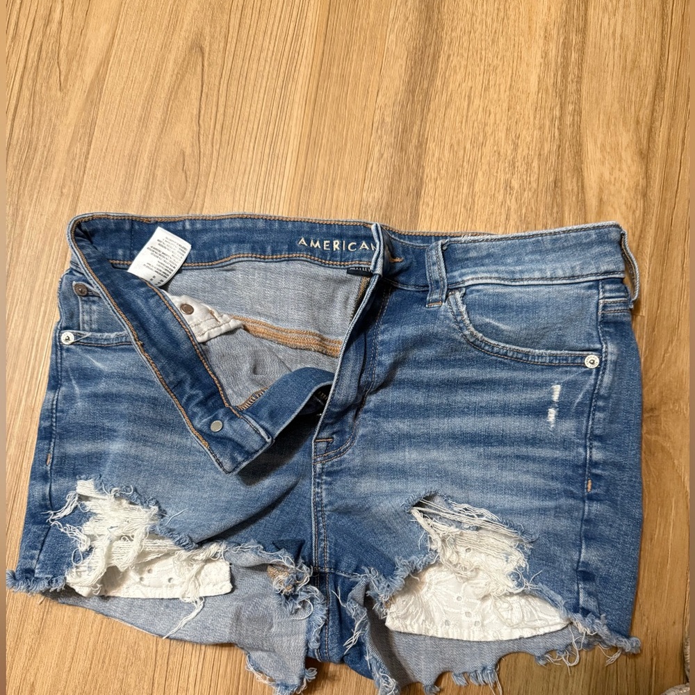 AE Blue Distressed Denim Shorts